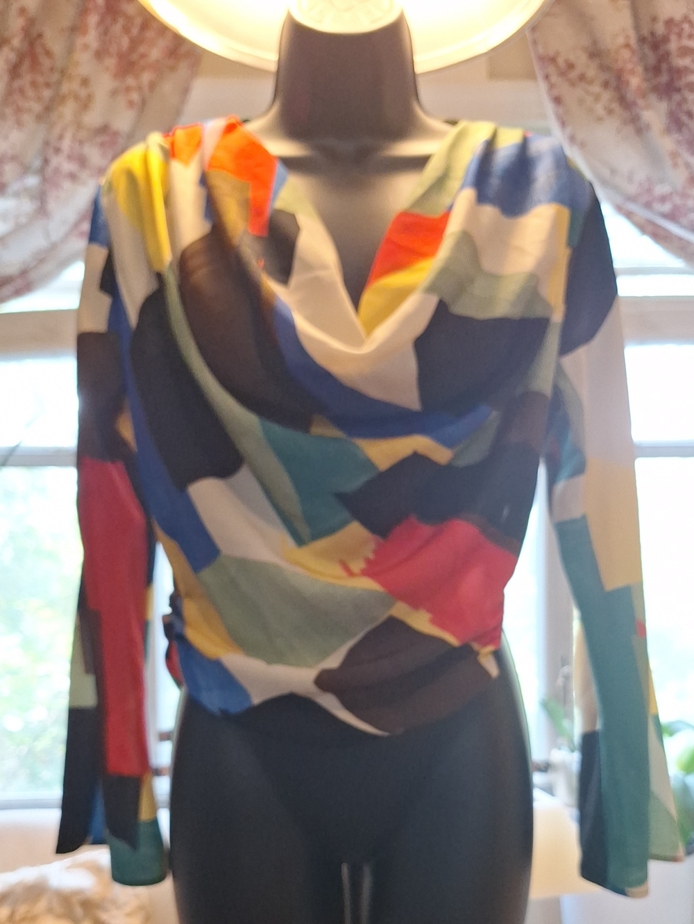 Zara Draped Multicolor Geo-Print Long Sleeve Top